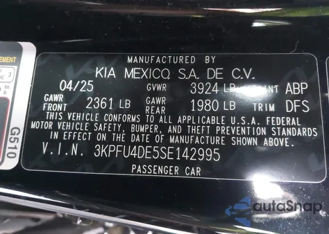 2025 Kia K4 Ex z USA, uszkodzony, nr VIN 3KPFU4DE5SE142995
